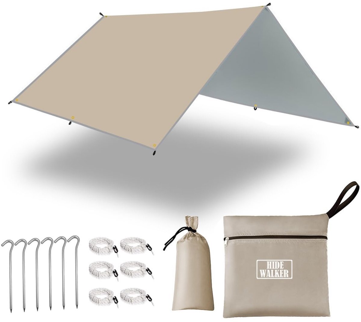 Camping Tarp - Waterdichte Hammock Shelter - 3x3m Khaki