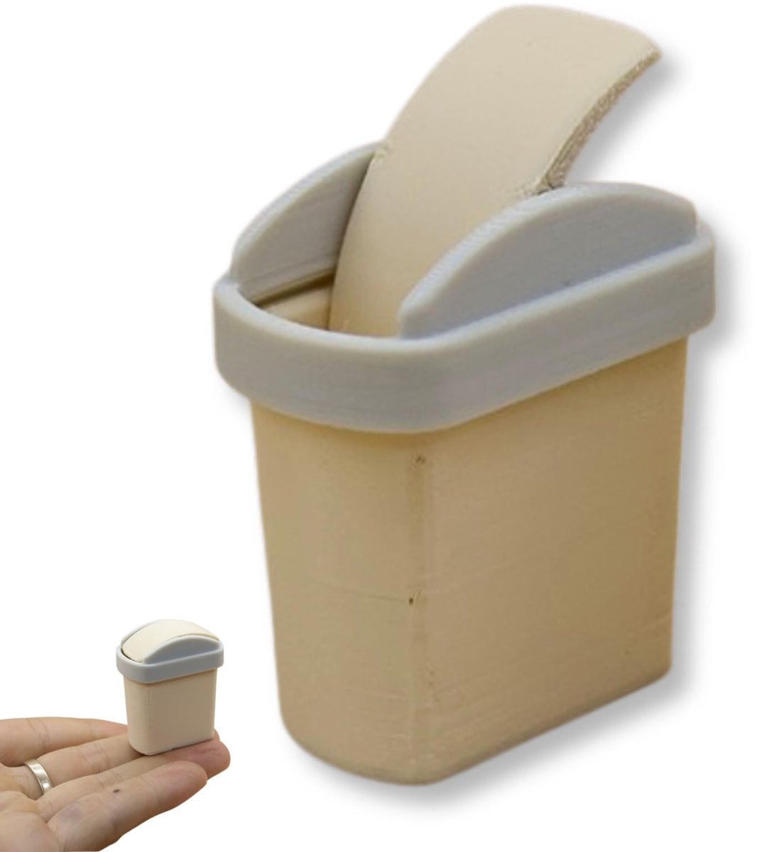 Miniatuur Prullenbak met Klapdeksel - 1:12 Schaal - Beige