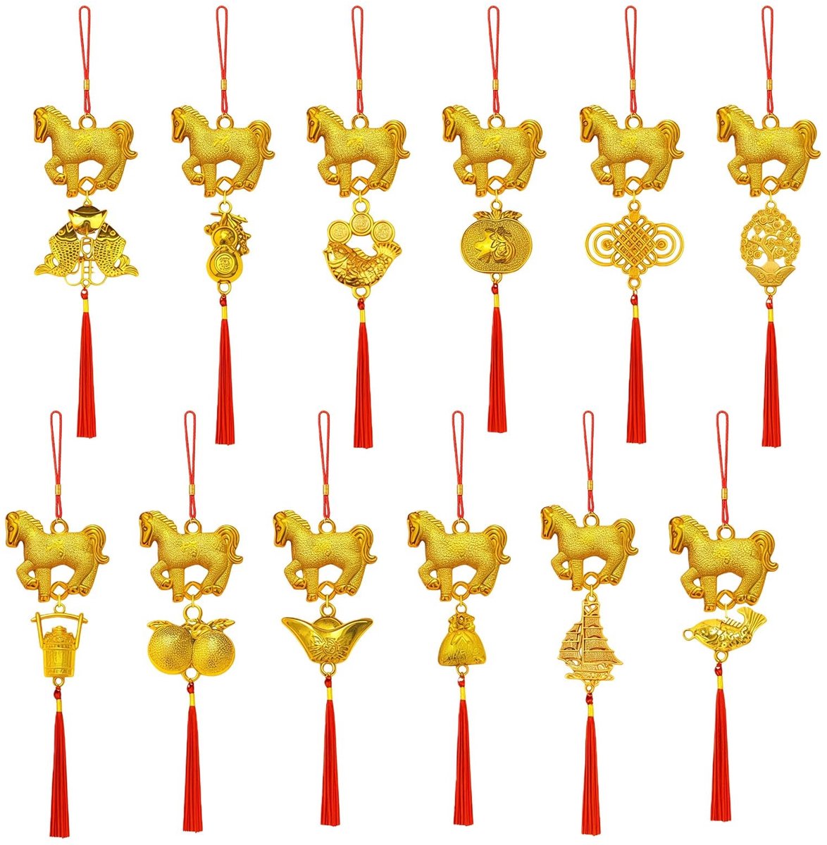 12 Hangende Paard Ornamenten - Traditionele Chinese Gelukscharms