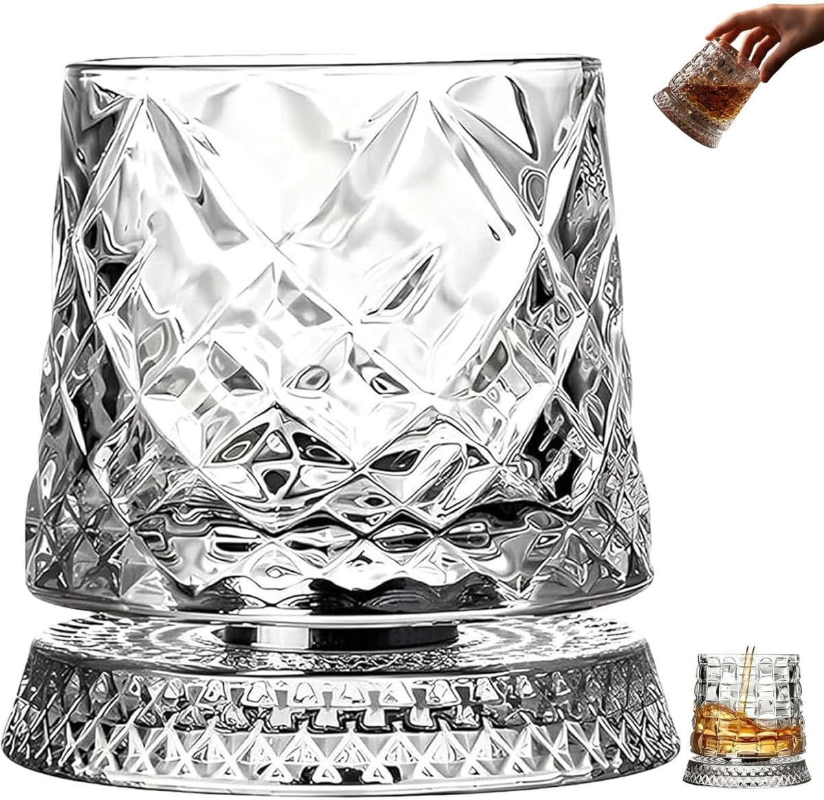 Draaibaar whiskyglas - Kristallen geslepen - Cadeau voor mannen