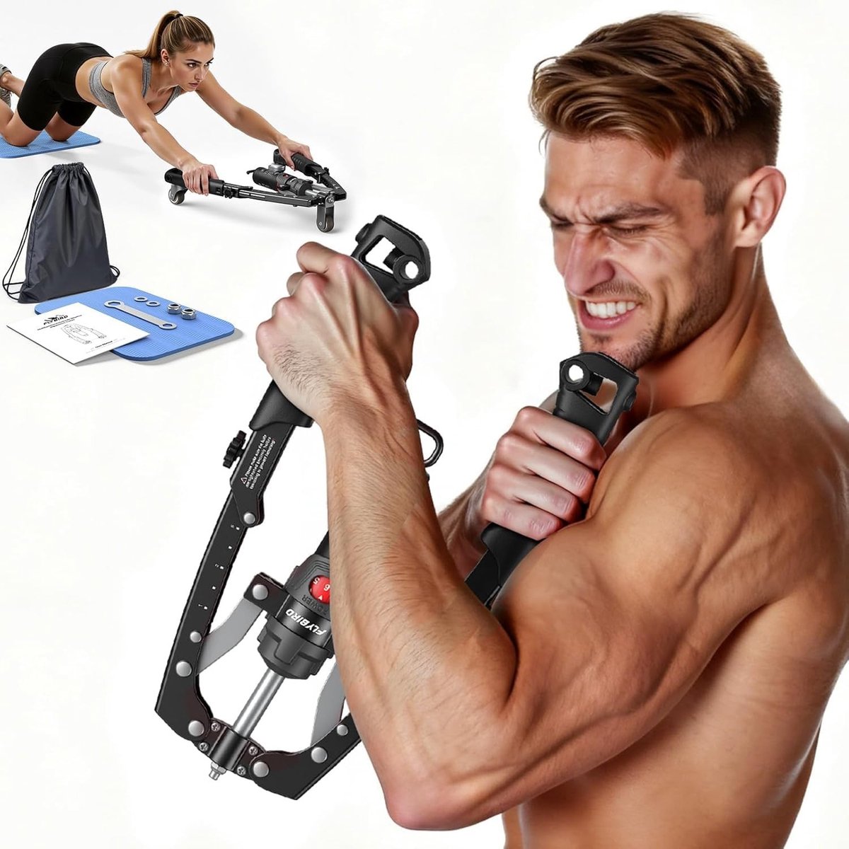 Arm Trainer en Ab Wheel - 2-in-1 Fitnessapparaat met 22lbs - 200kg Spanning - Zwart