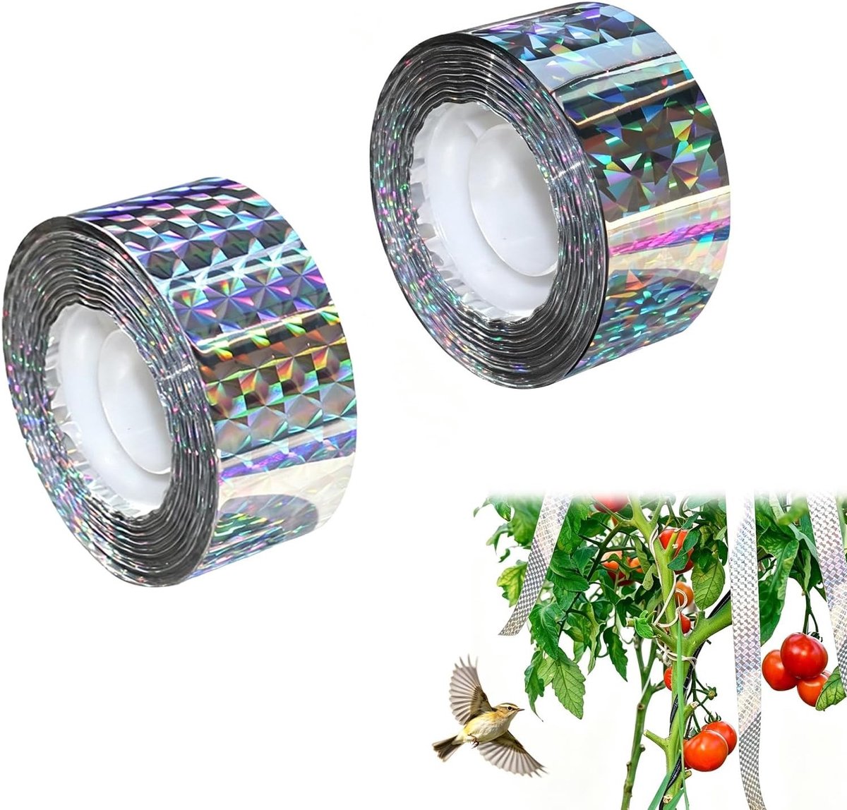 Reflecterende Vogelafschrikking Tape - 2 Rollen van 80m x 2.2cm voor Tuin, Balkon en Boomgaard Bescherming tegen Vogels