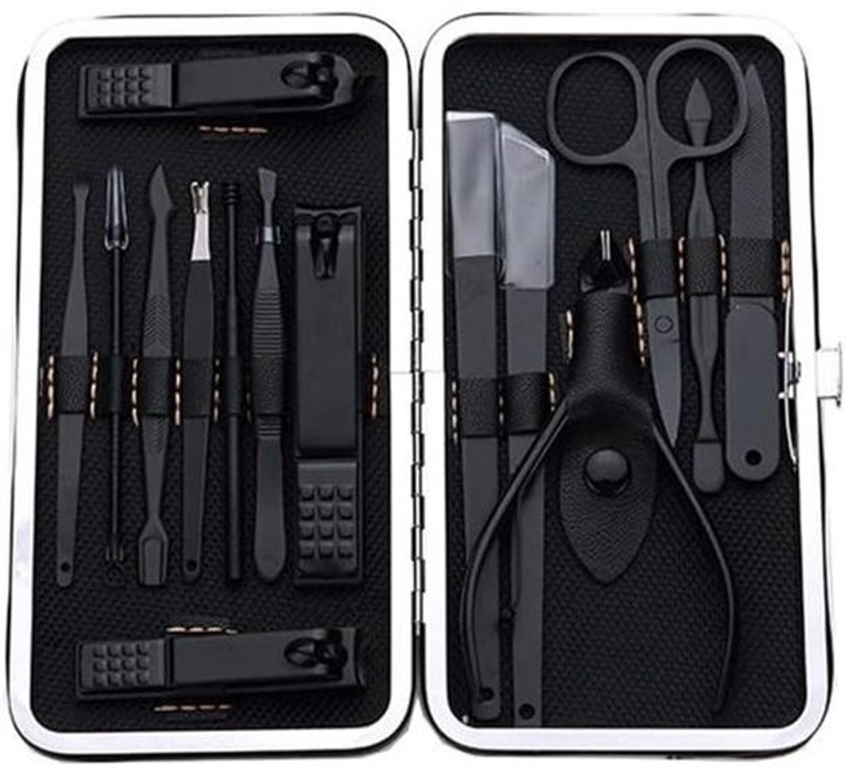 Manicure Set - Nagelverzorging Kit - Persoonlijke Verzorging - 15 Delig RVS - 15.4 x 8 x 1.5 cm - Zwart