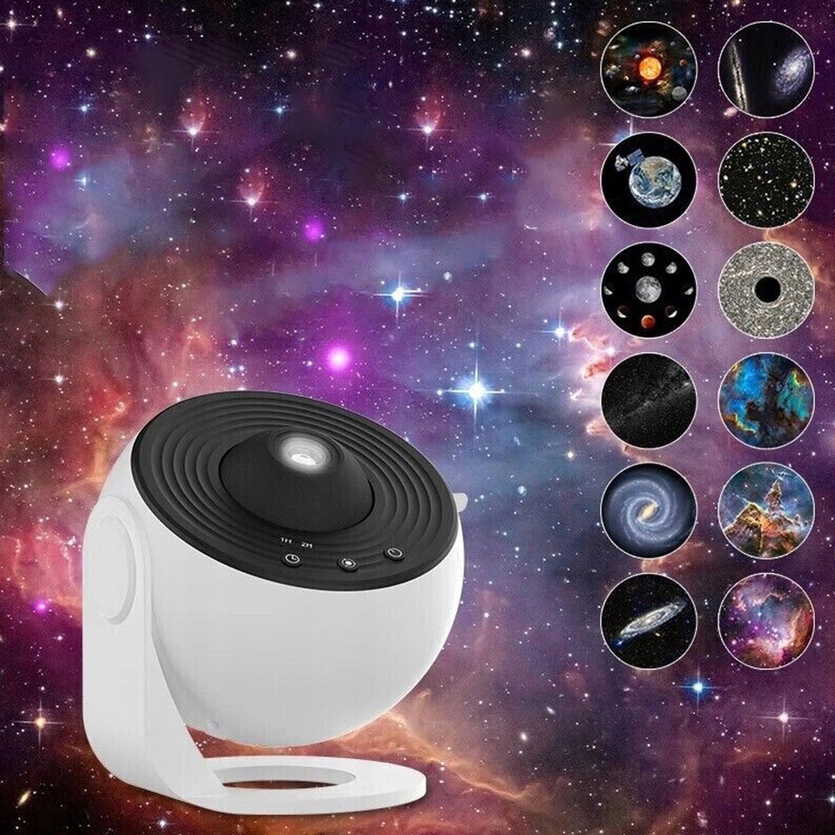 Galaxy Projectorlamp - 12-in-1 Sterren Projector - Sterrenhemel Projector - Nachtlampje - 12 Kosmische Scènes - 360° Stille Rotatie - Timer - Instelbare Focus - 4m Projectie - USB - Sterrenlamp - Voor Kinderkamer & Sfeer