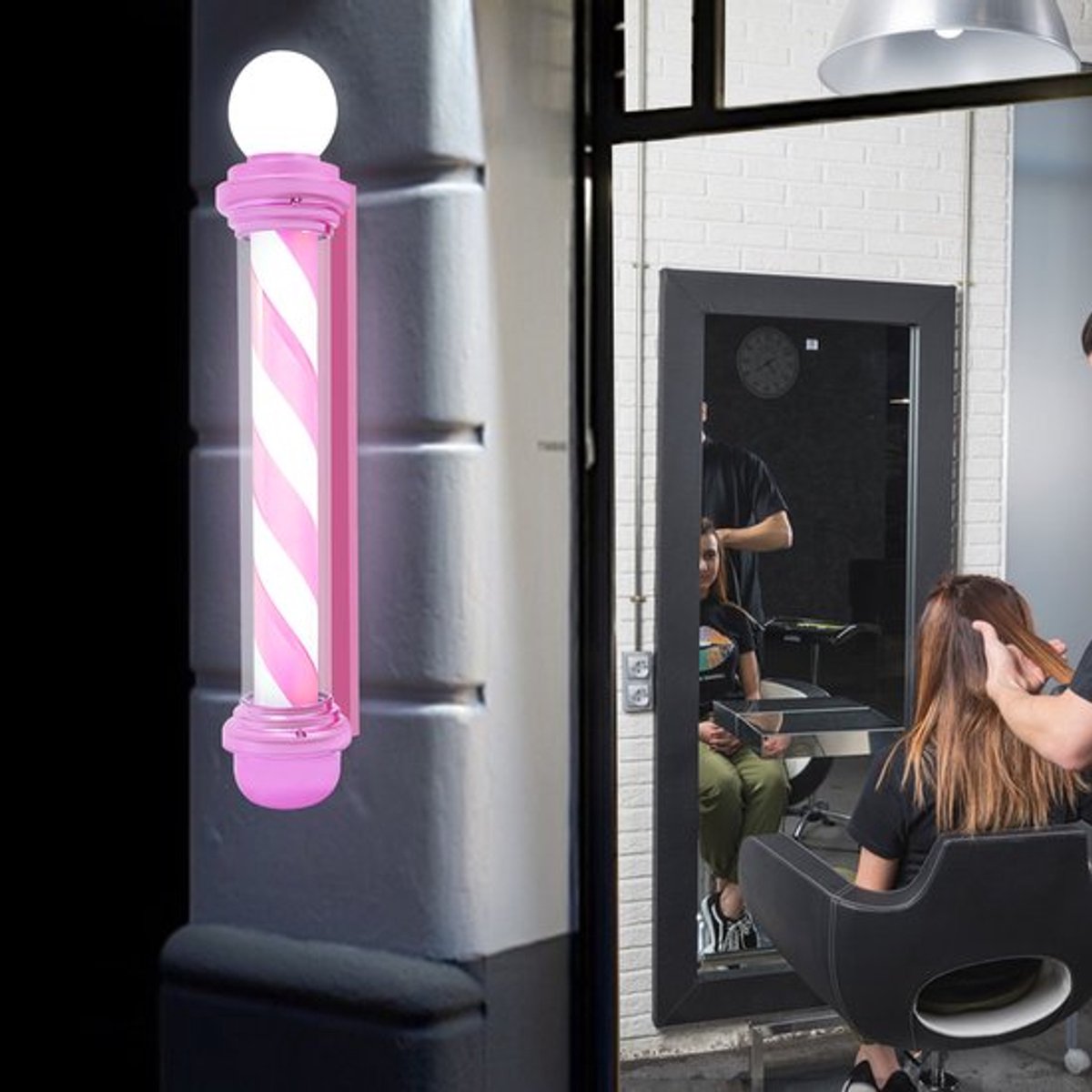 Kapperspaal Roterend - Roze 100 cm - 15 W LED - Kunststof - Wandmontage - Hairstyler Accessoire