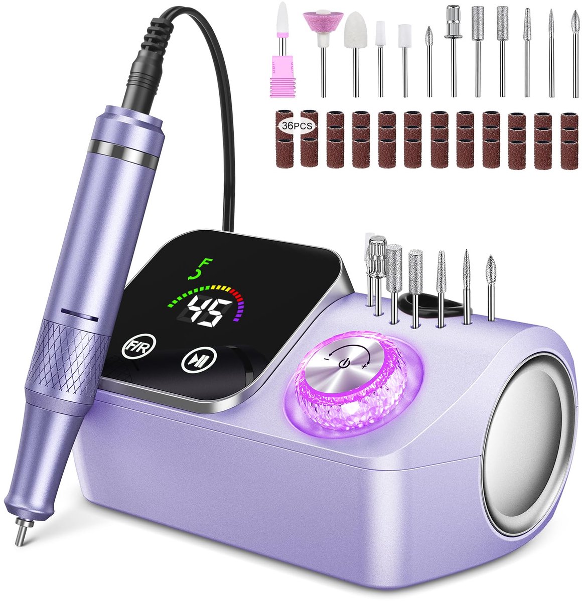 Elektrische Nagelfrees 45.000 RPM – Draadloos – Touchscreen LCD – 12 Freesbits – 36 Schuurbandjes