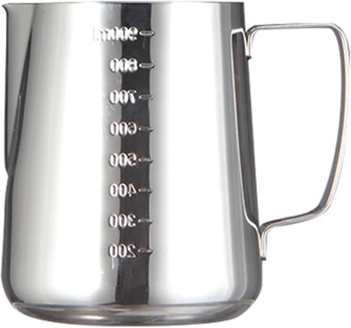 Melkschuimkan van roestvrij staal - Metalen melkkan met maatverdeling - Latte art kan - Maatbeker met schaalverdeling - Melkschuimkan met schenktuit - Koffie latte art kan - Geschikt voor cappuccino- en espressomachines - 1000 ml