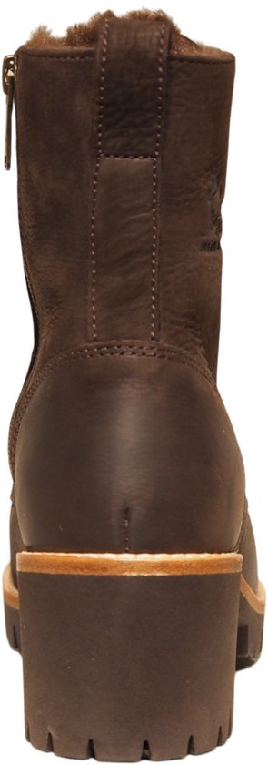 Bruine leren Panama Jack veterboot met hak en profielzool. Rits aan de zijkant en teddy voering.