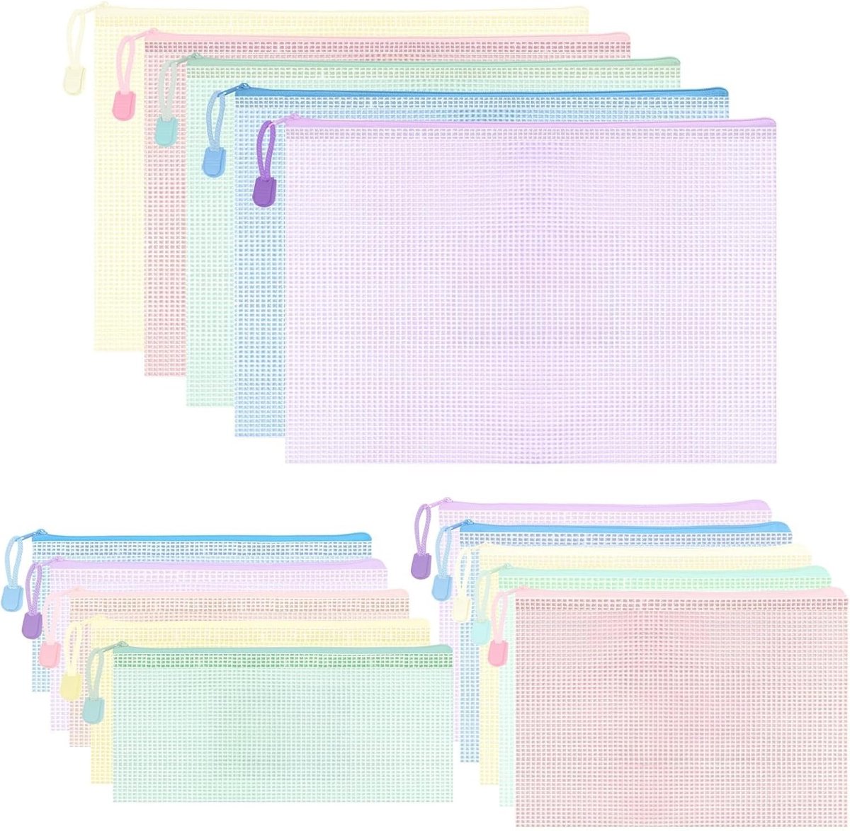 Documenten Tas Set van 15 Stuks in 5 Macaron Kleuren voor A4, A5 en A6 Formaat, Ideaal voor Organisatie en Presentatie