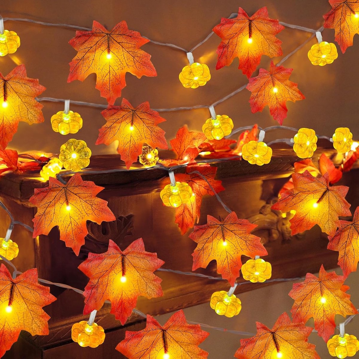 KZQ 3 meter esdoornblad herfstlichtslinger met 20 LED's - Decoratie voor Halloween en Thanksgiving - Geschikt voor binnen en feestdagen - Warm oranje
