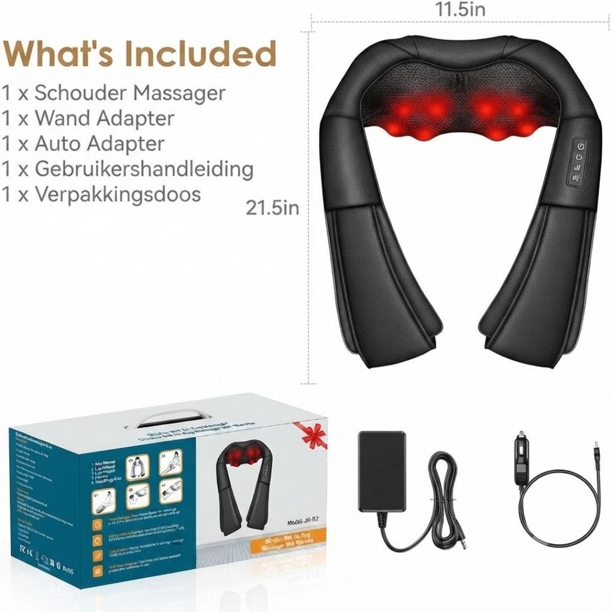 TYR® Massagekussen - Massageapparaat - Massagekussen - Zwart - 40cm x 18cm x 18cm
