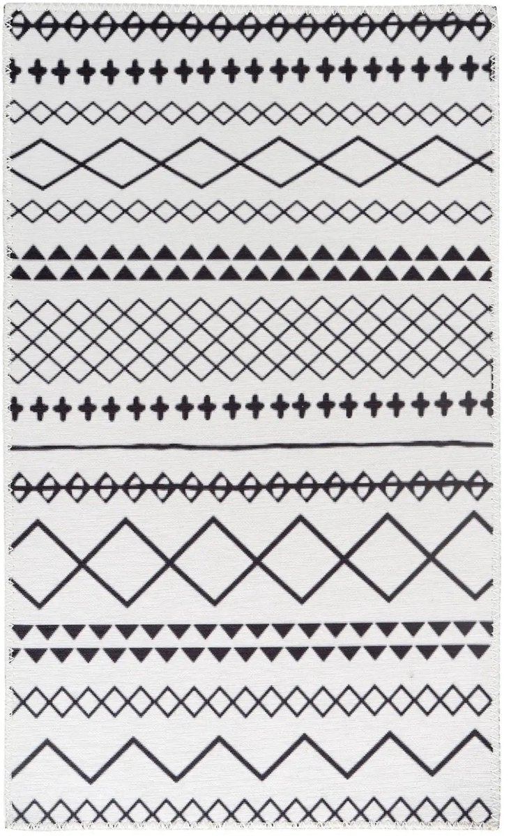 Dutch XXL Design Vloerkleed | Tapijt | Maya | Etnisch | Wit/Zwart | 160x230 cm Wit / Zwart