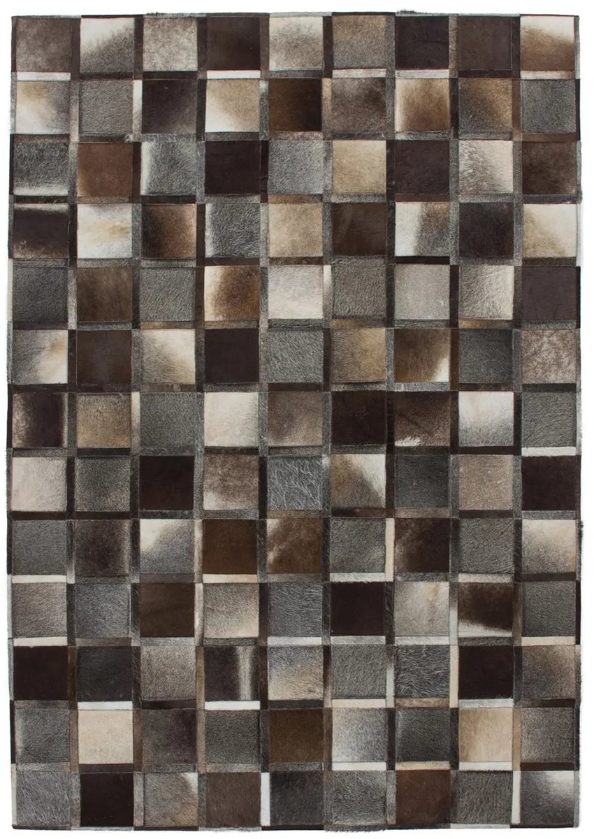 Dutch XXL Leren Vloerkleed | Tapijt | Lavish | Blokken | Grijs | 80x150 cm