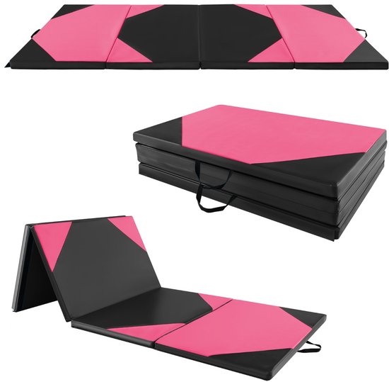 SureDeal® - Yogamatt - Opvouwbare Gymnastiekmat - Panelen Schuim - Trainingsmat - Handgrepen - Klittenband - 300x117x5 cm - Roze + Zwart — afbeelding 2