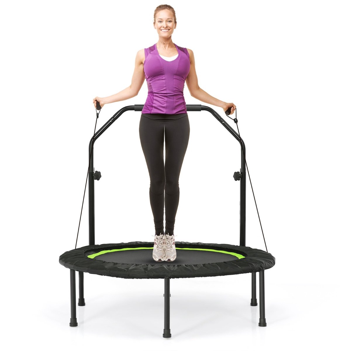SureDeal® - Trampoline - Opvouwbaar - Weerstandsbanden Minitrampoline - Hoogte Verstelbare Handgreep - 101x101x107,5 cm - Groen