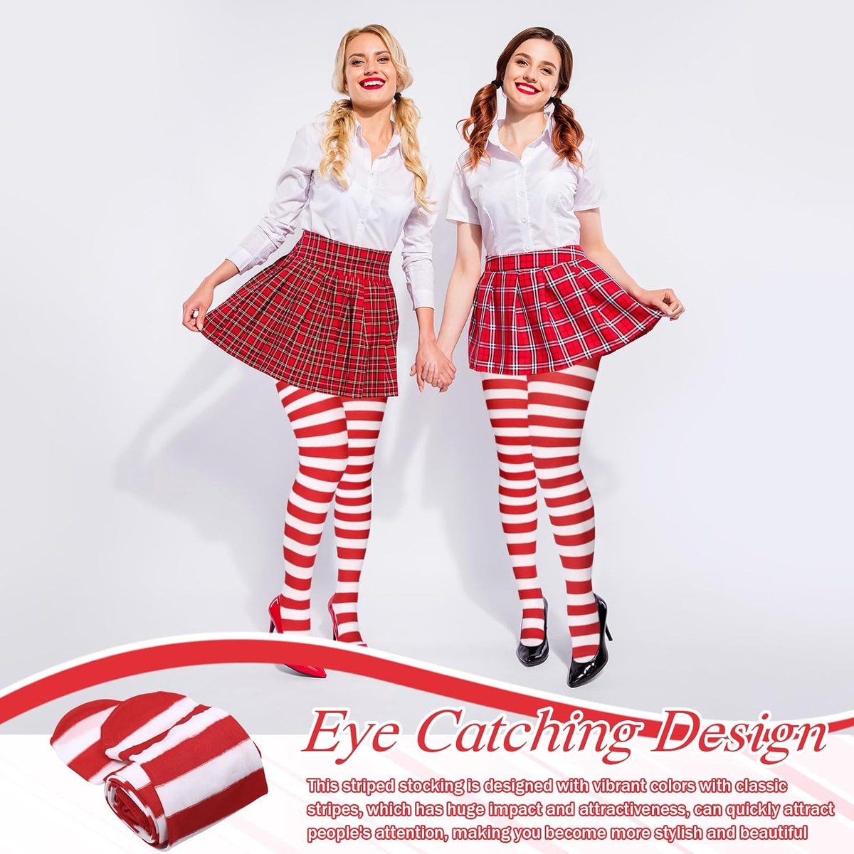 Kerstgestreepte Panty voor Dames - Feestelijke Kleding, Volledige Voet, Perfect voor Kerst en Halloween