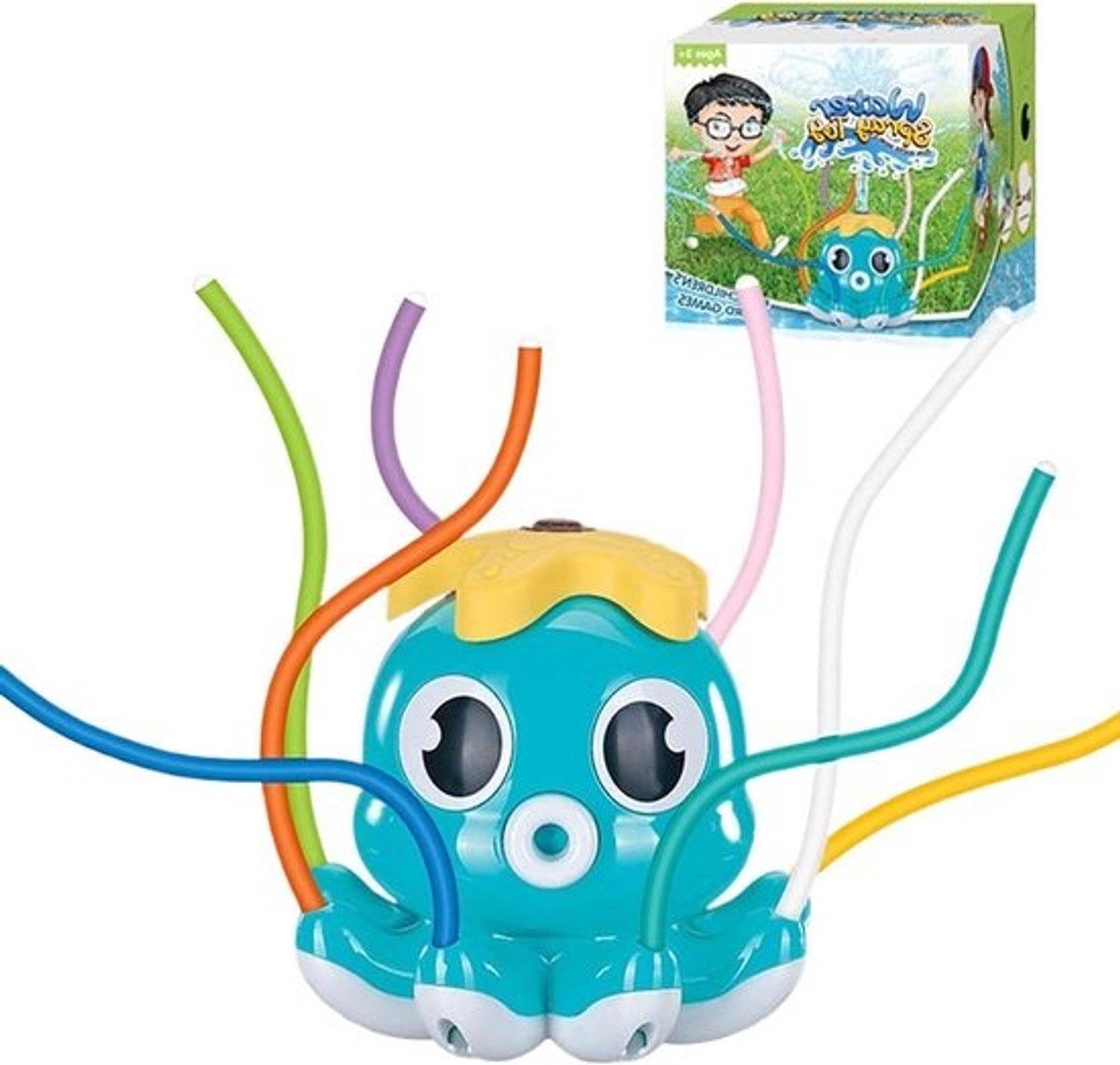 Watersproeier Octopus - Tuinsproeier Kinderen - Buiten Spelen - 8 Draaiende Slangen - 16 x 155 x 15 cm - Blauw