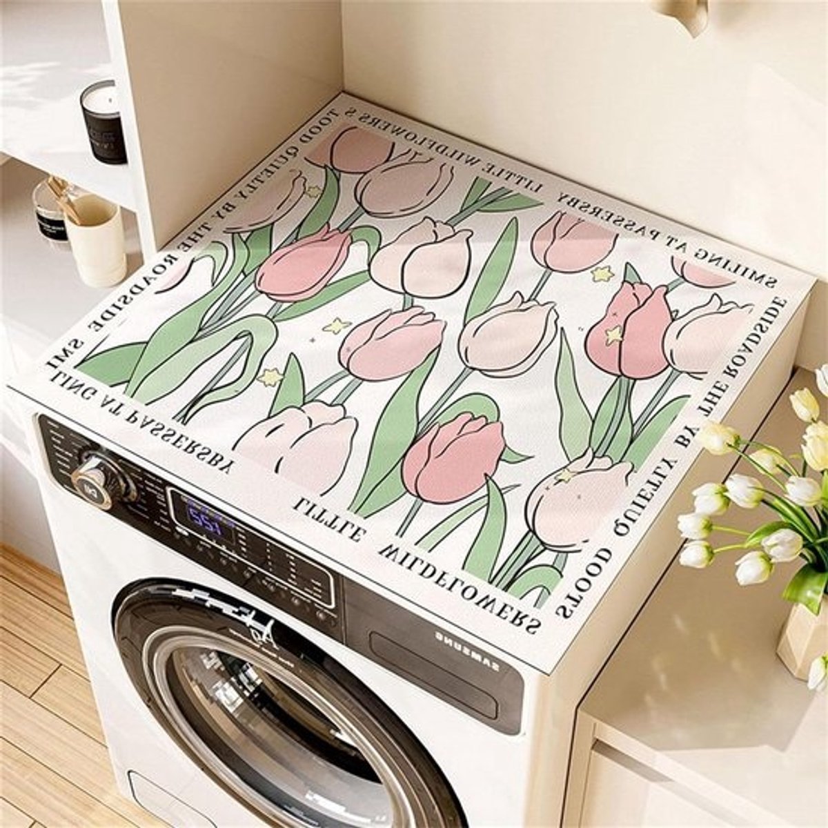 Wasmachine Topbeschermer - Droger Mat - Apparaten Beschermen - Snel Absorberend - 65 x - Tulpenbloemen