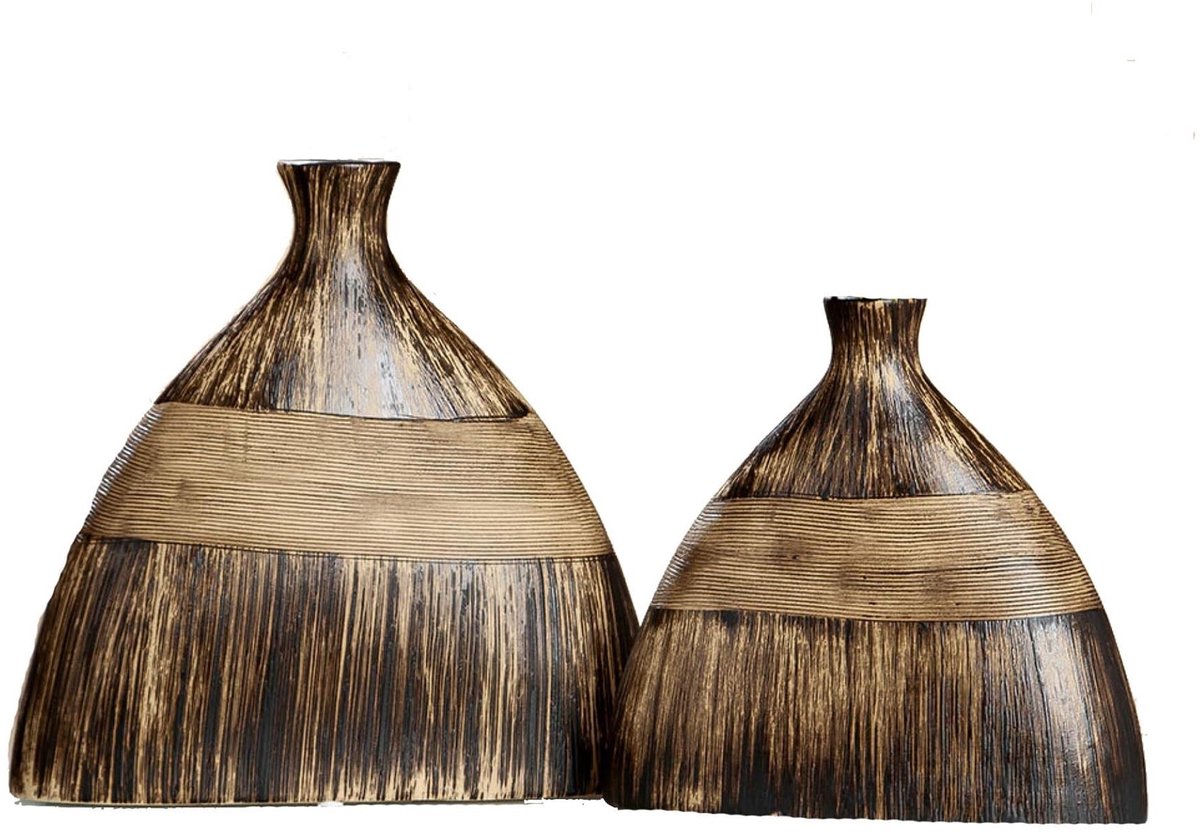 Grote Bruine Keramische Vaas - 27 x 7.5 x 25 cm