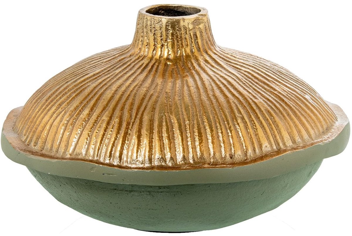 Tafelvaas van aluminium - Goud en groen - 23 x 23 x 15 cm