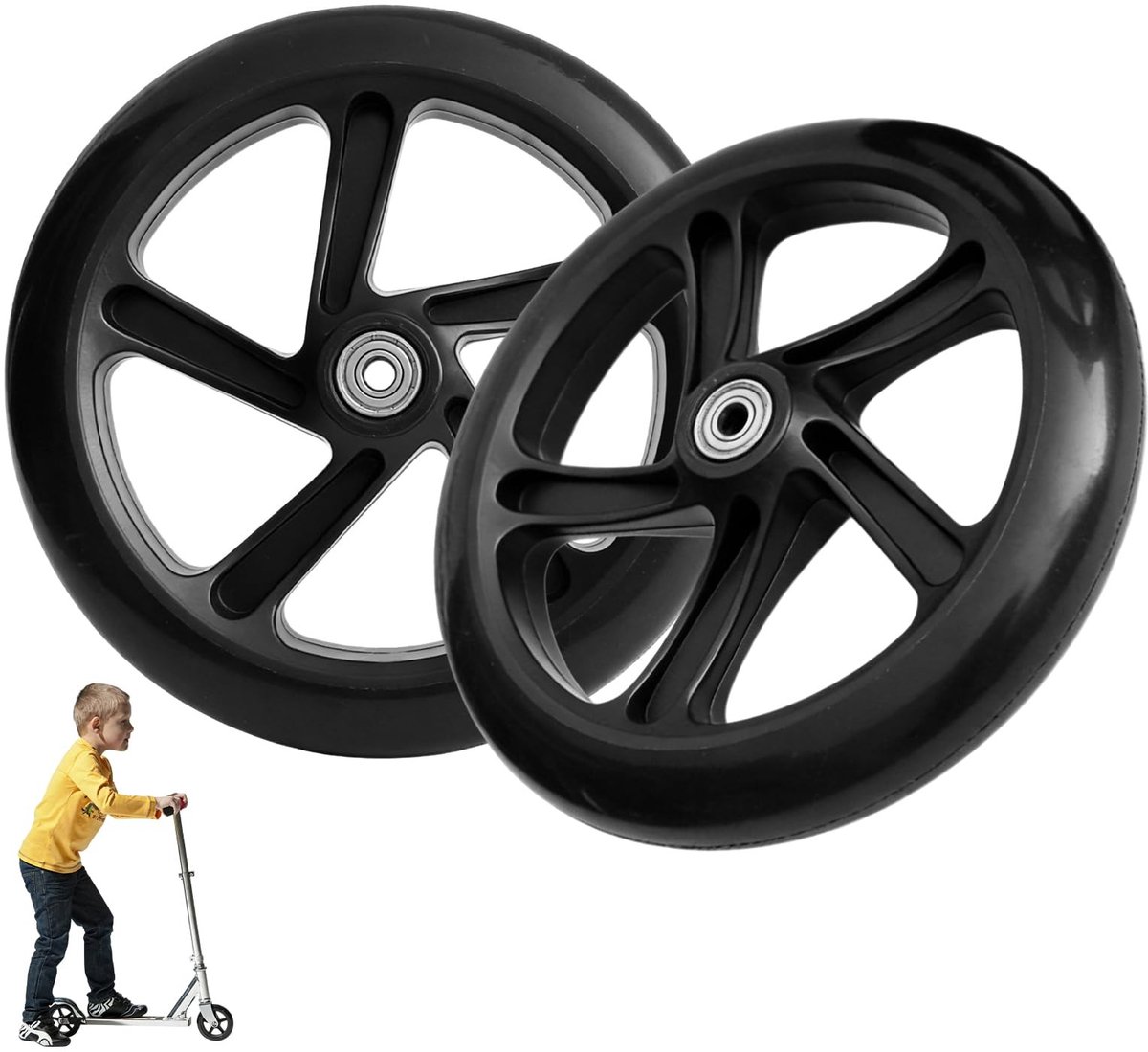 200mm Scooter Wielen - Set van 2 met 7 Lagers - Zwart