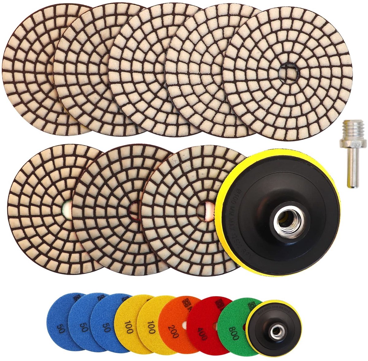 Droog Diamant Polijstwielen - 8 Stuks - 100 mm voor Graniet en Marmer