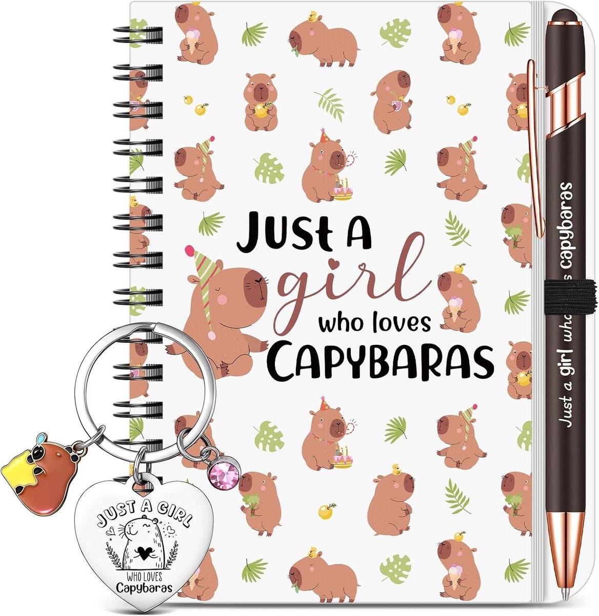 3-delige Schattige Capybara Cadeauset met Notitieboek, Sleutelhanger en Balpen voor Dierenliefhebbers, Vrienden en Familie - Perfect voor Kerst en Verjaardagen