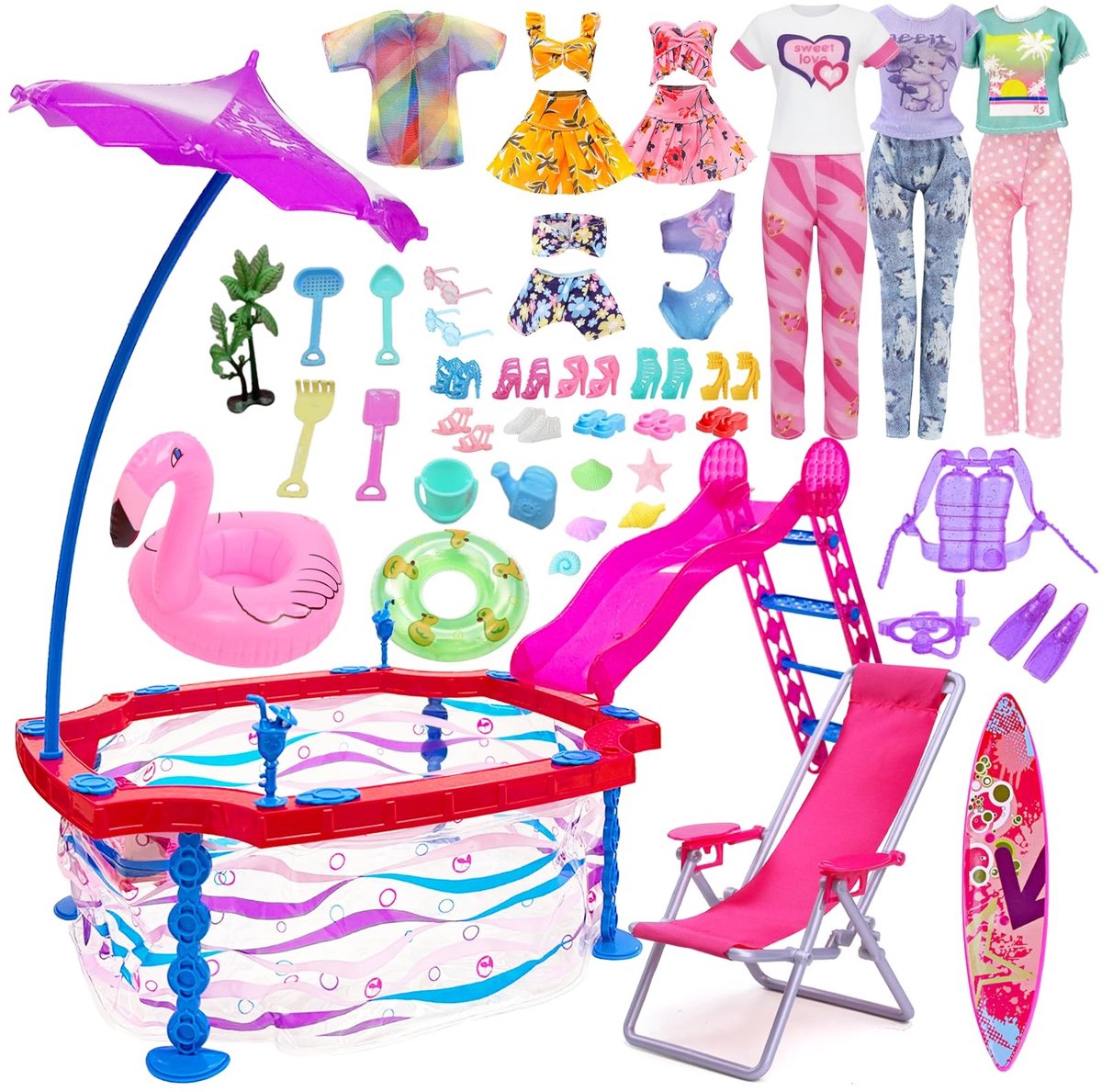 36-delig Zomerzwemkleding Set voor 29,2 cm Poppen - Inclusief Speelgoed en Accessoires