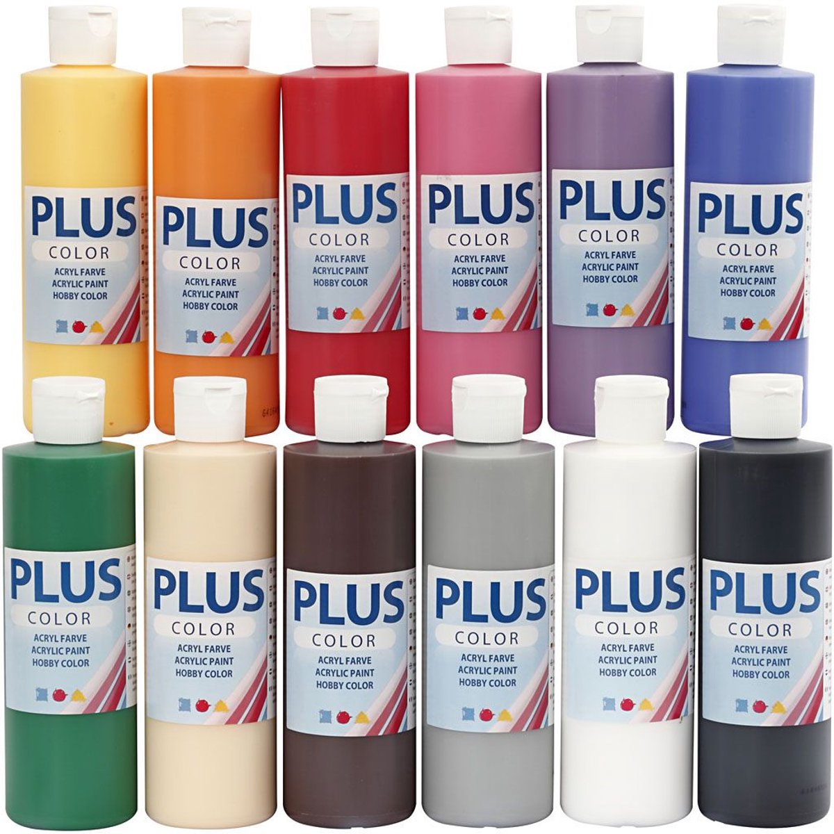 Plus Color acrylverf, 12x250 ml, kleuren assorti