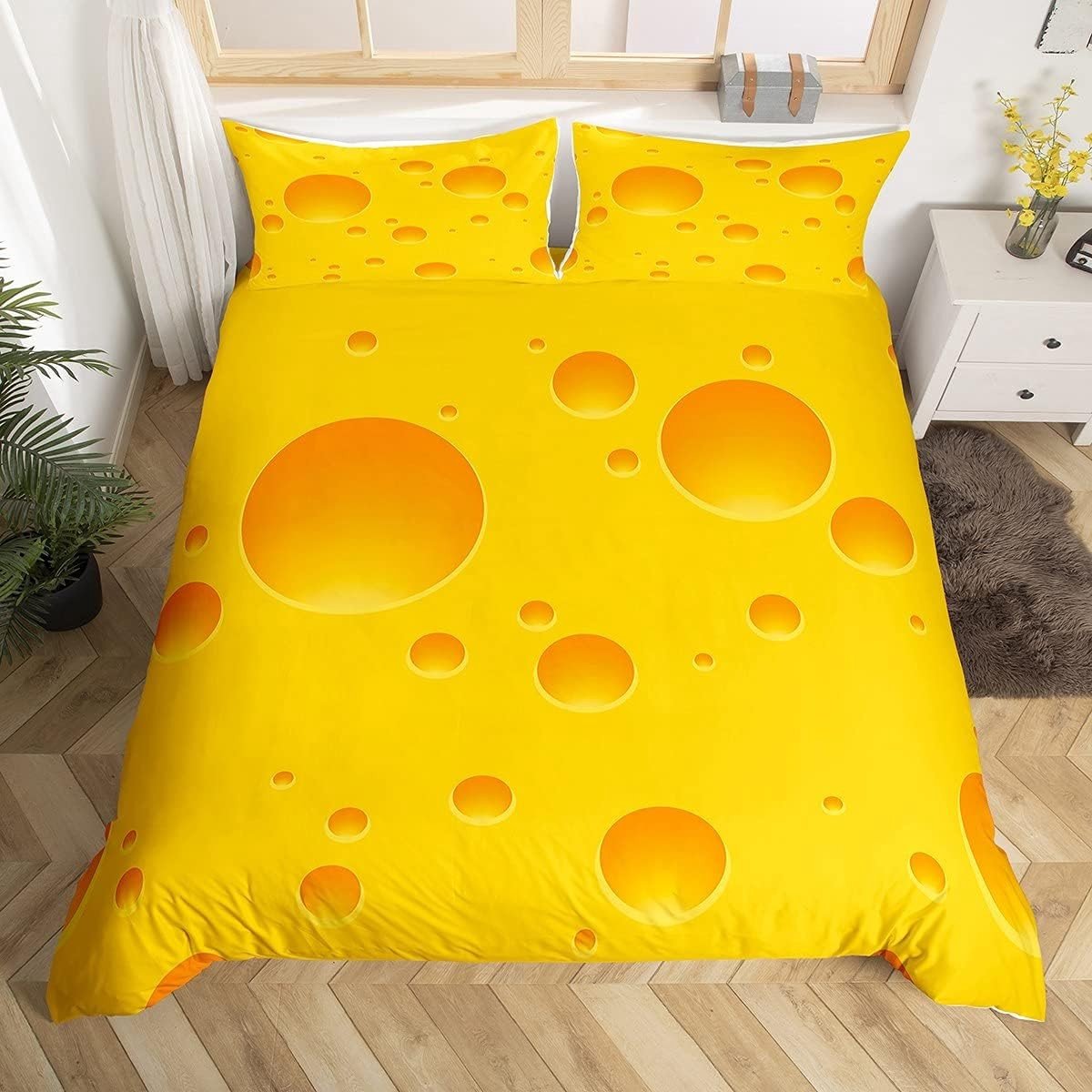 Leuke Kaas Beddegoed Set voor Jongens, Geel Voedsel Desserts Duvet Dekbedovertrek met Kussenhoes, Comfortabel en Decoratief voor Kinderkamer 2-delig