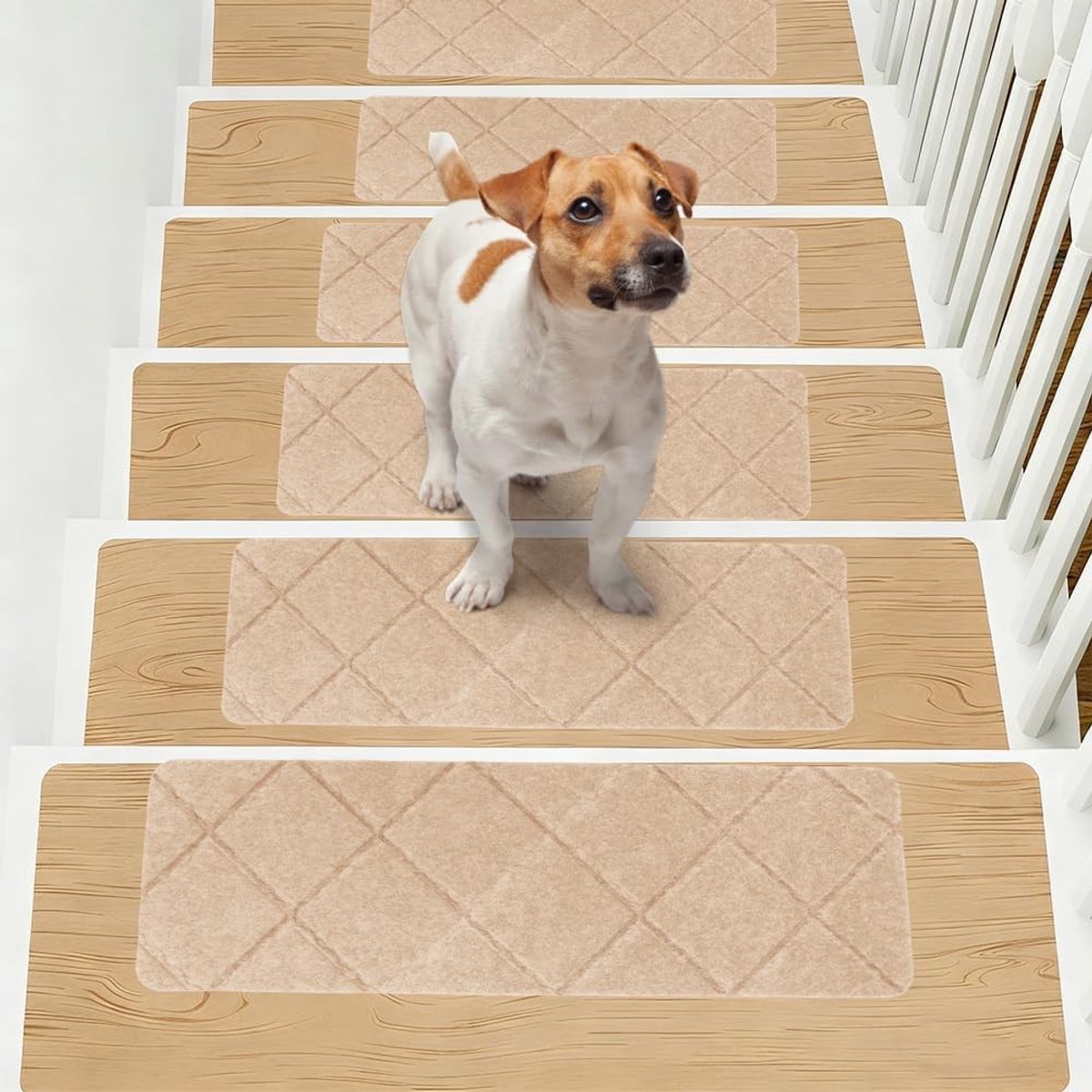 Zelfklevende Trapmatten Set van 15 Stuks - Antislip Trapmatten voor Binnen, Snijbaar en Geschikt voor Huisdieren, Senioren en Kinderen, 55 x 19 cm Beige