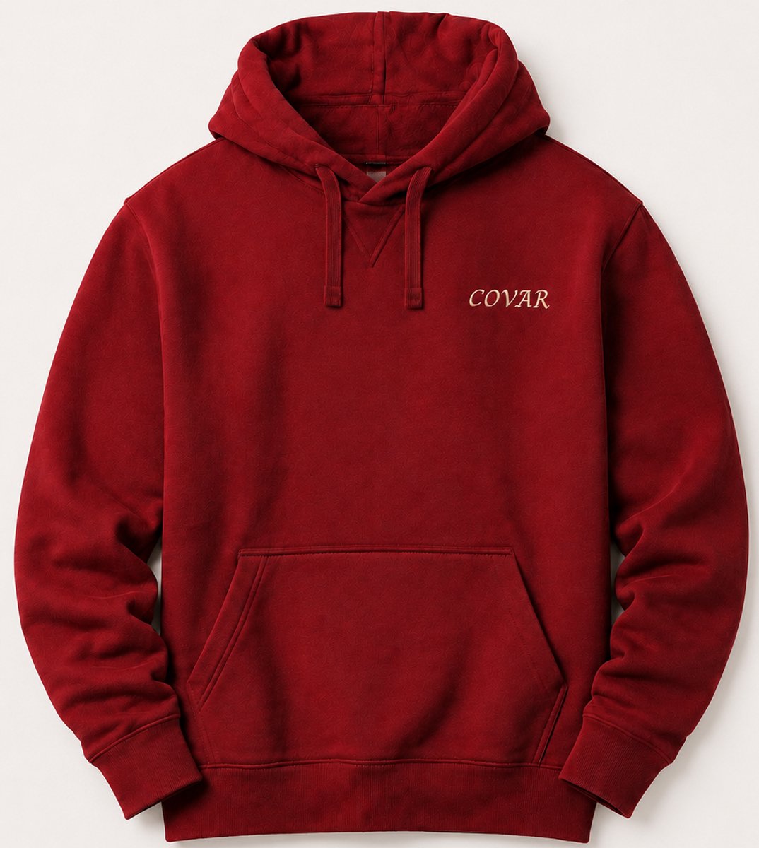 Heren Hoodie - Heren Trui met Capuchon - Rood - Katoen - COVAR Print - Regular Fit - L