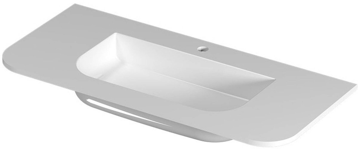 Saqu Olivo wastafel keramiek met 1 kraangat 100x45x1,7cm glans wit