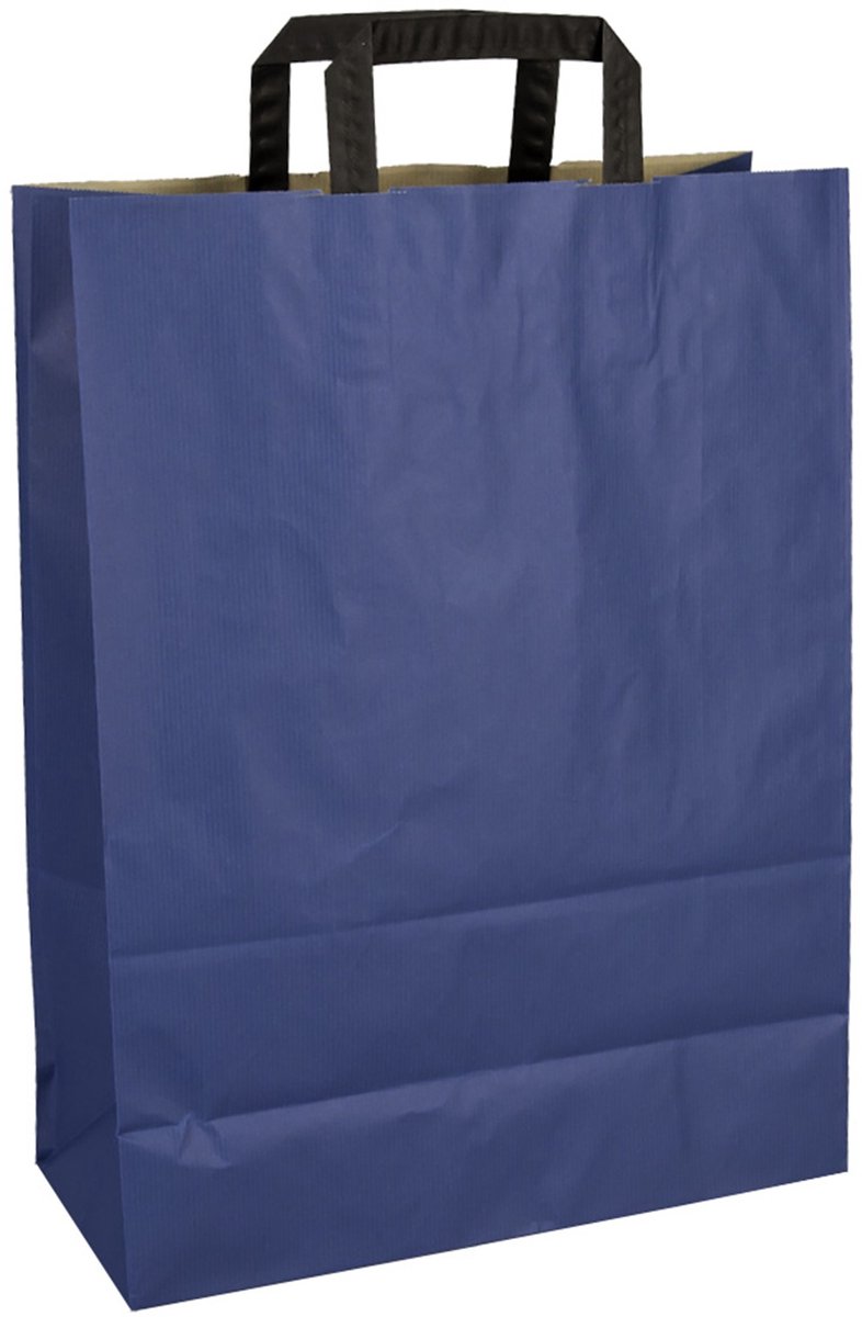 Inpakr Donkerblauwe Papieren Draagtassen - 250 Stuks - 32 x 14 x 42 cm - 80 g/m² Kraftpapier