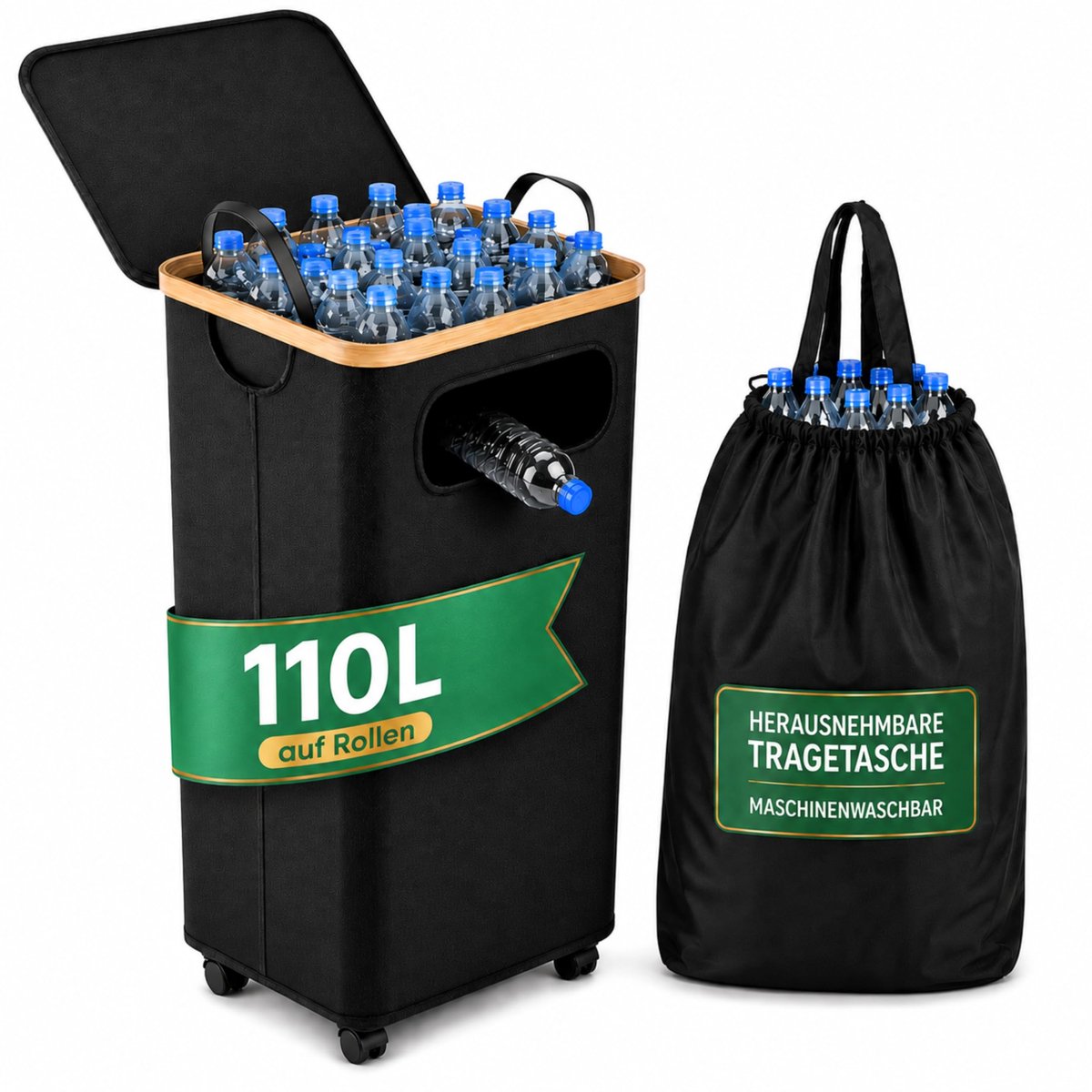 Statiegeldflessen Verzamelcontainer - Met zij-inworp en wielen - 110L