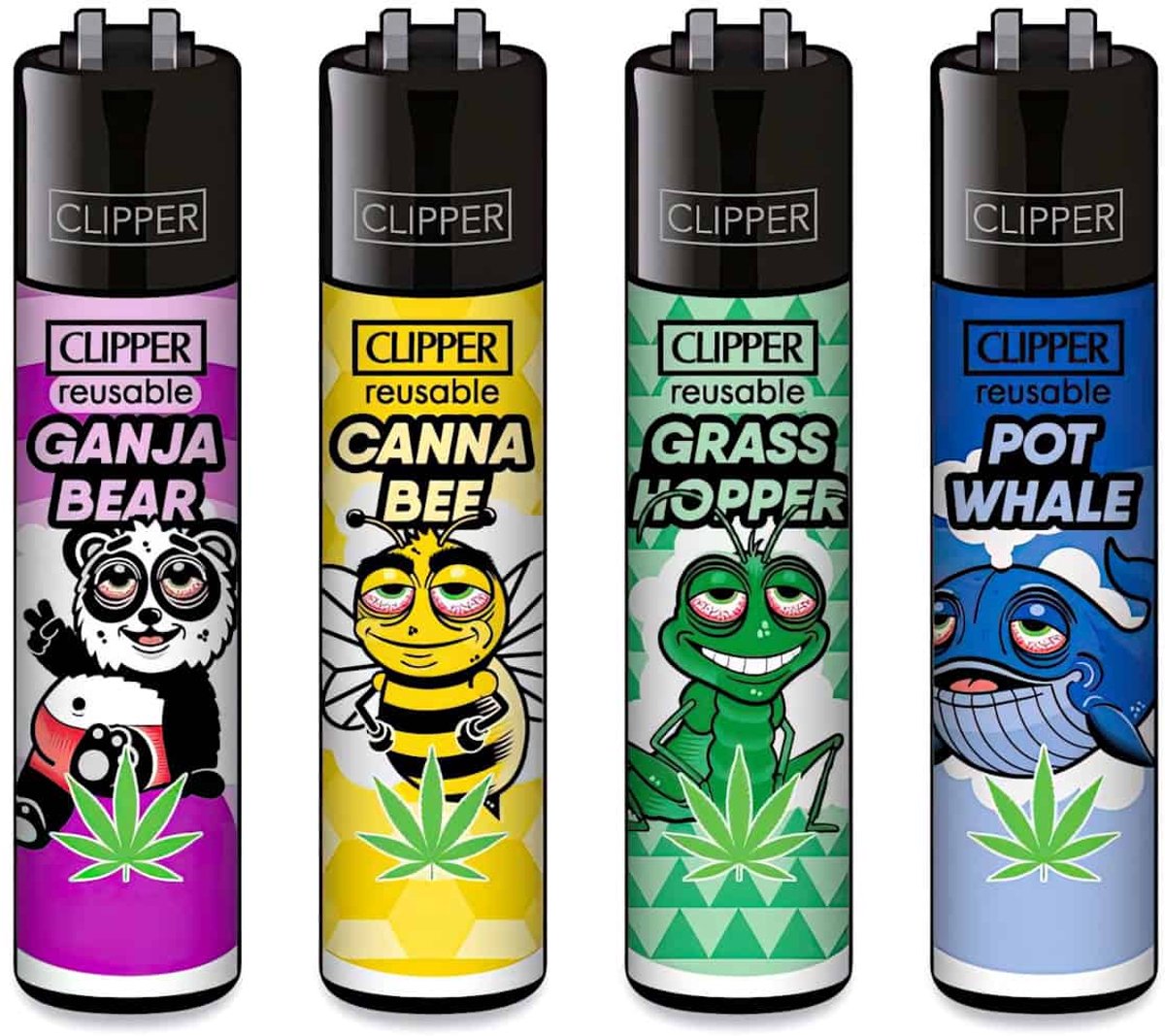 Clipper Classic Large Aanstekers "Marijuanimals" (4 Stuks)