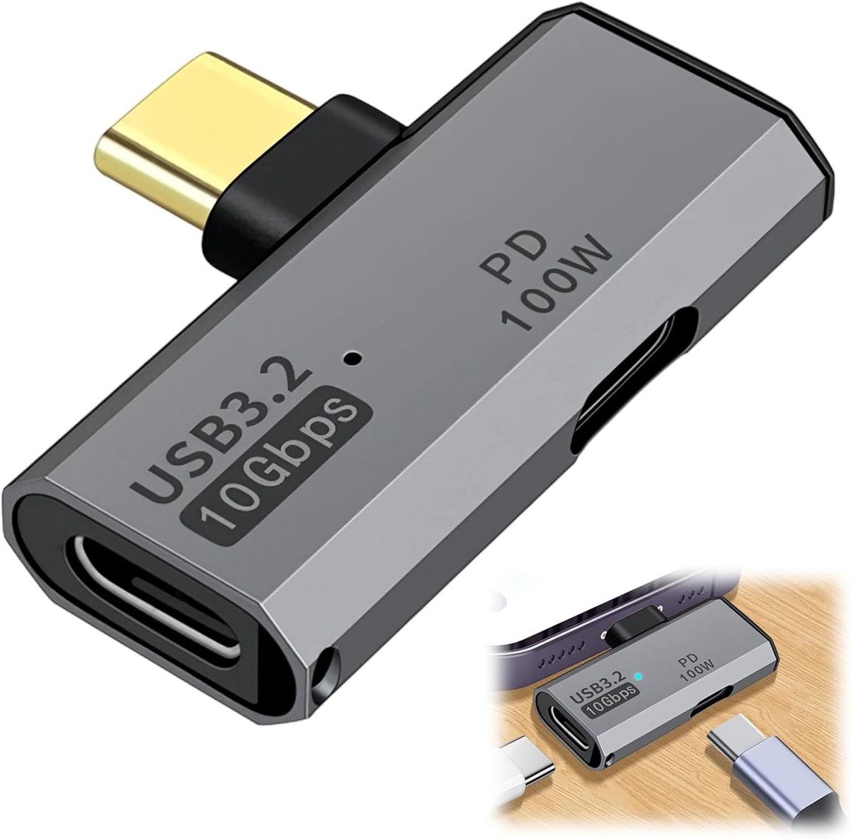 USB C OTG Adapter met Voeding, 100W Snelladen, Type-C naar USB 3.2 Splitter voor Laptop, Tablet en Telefoon