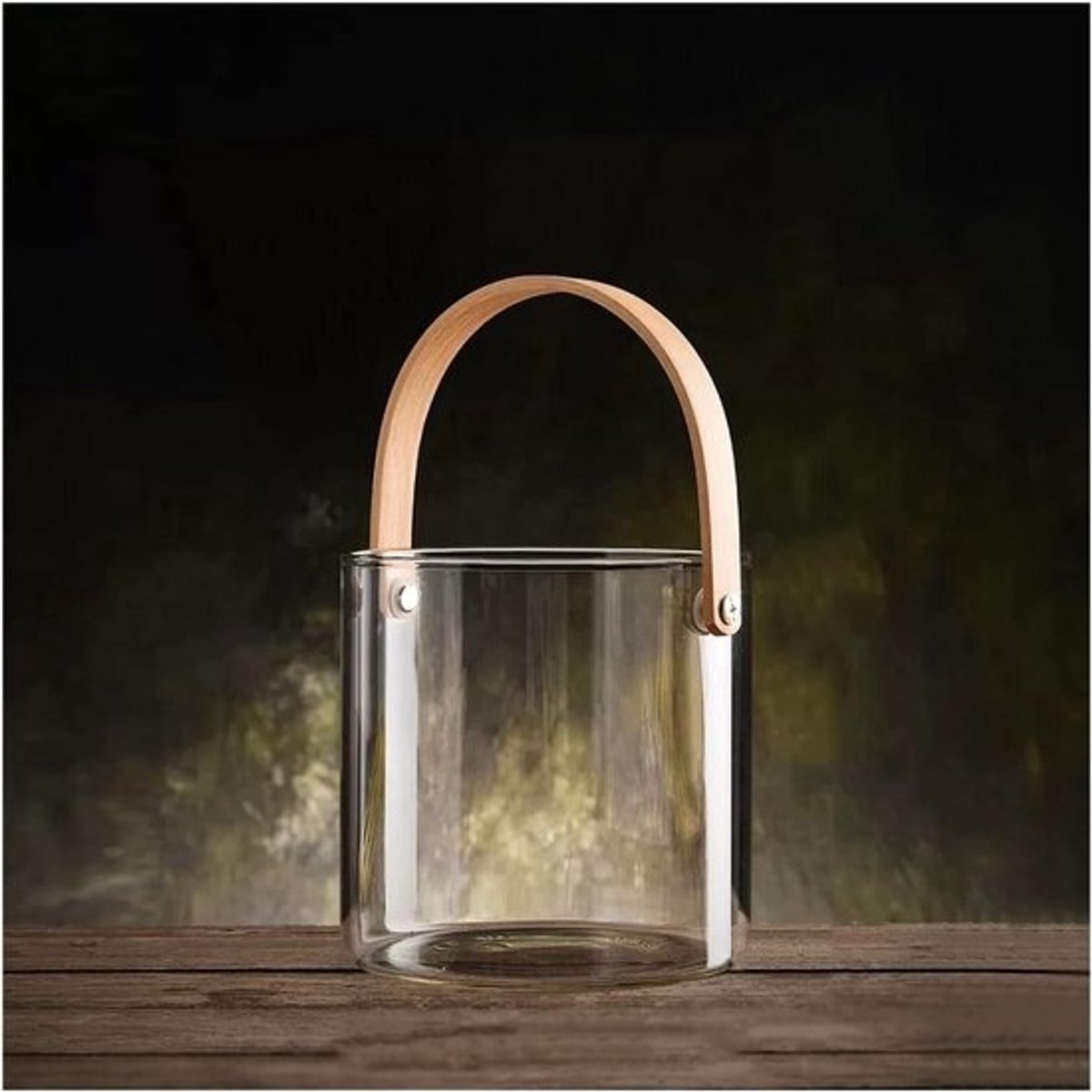 Glazen ijsemmer - IJscontainer Bierkoeler - Dranken Koel Houden - Met Bamboe Handvat - 13x21.7 cm - Transparant