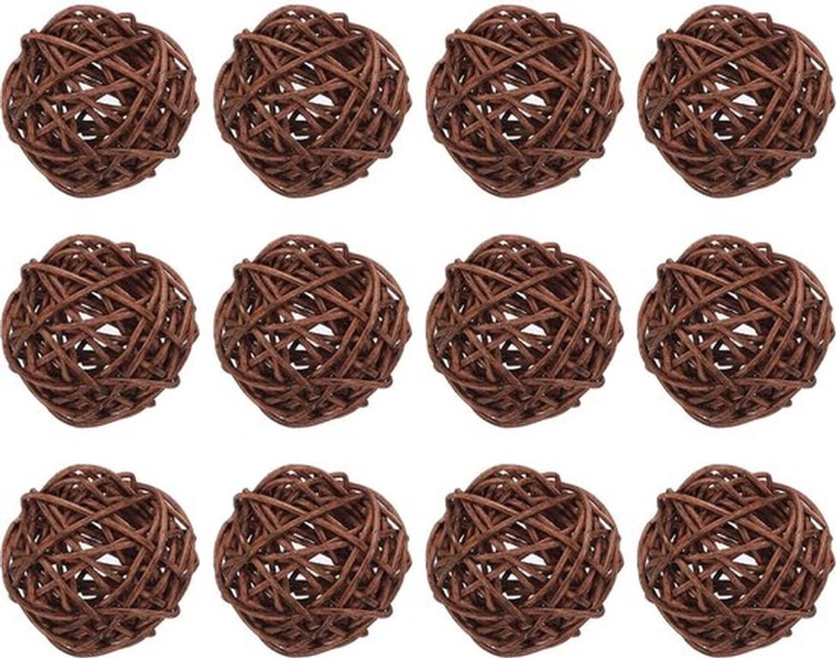 12 Stuks Wilde Wilg Riet Bollen Decoratieve Bollen 5.5 cm voor Vaasje Vullen, Bruiloft, Tuin, Gang, Feest, Bruin