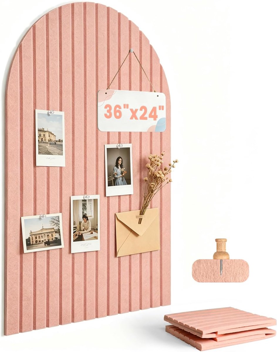 VHV-Prikbord vilt - Zelfklevend - 90x60 cm - Gebogen - Memobord - Wanddecoratie - Visionboard - Fotowand - Voor kantoor - Roze