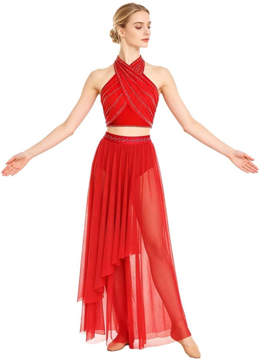 Tweedelige dansjurk voor dames - Lyrisch kostuum - Rood