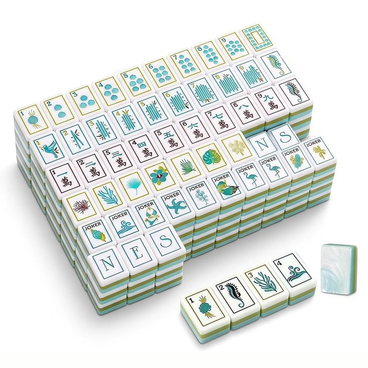 Mahjongset - 160 Acryltegels met Oceaan- en Schelpenthema