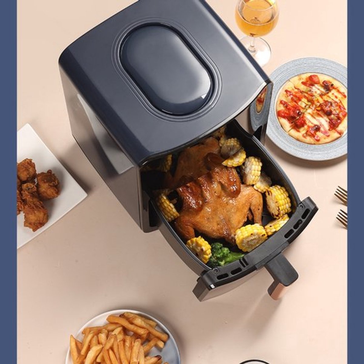 Heteluchtfriteuse Grote Capaciteit - 5 Liter Touchscreen - 1400 W Vermogen - Hittebestendig ABS En Glas - Voor Gezond Vetarm Frituren