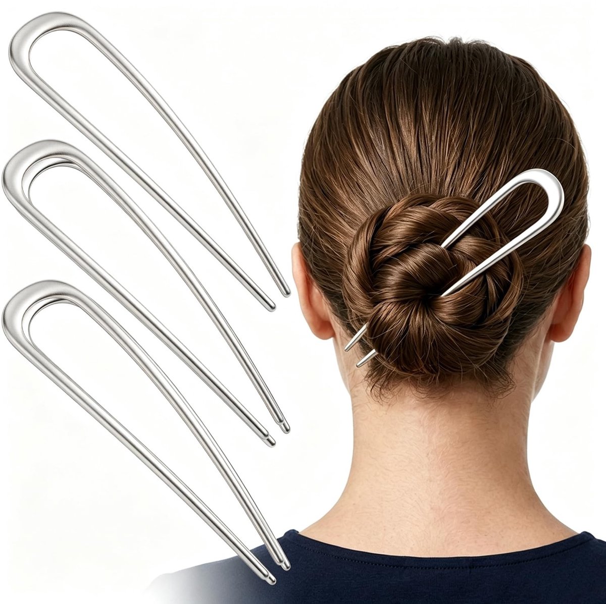 3-pack Franse Twist Haarpennen - Metalen haarclips voor dames, zilver