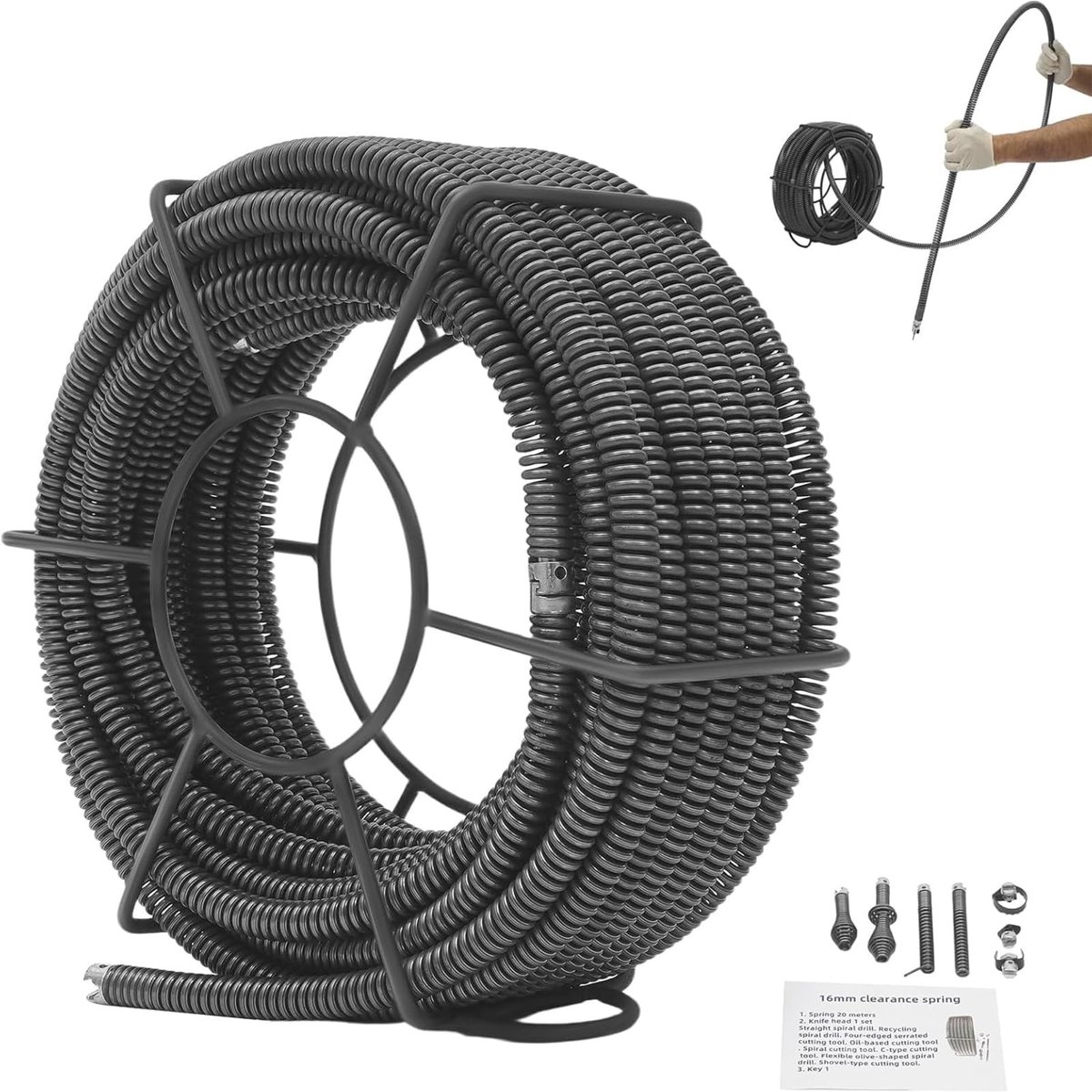 Buisschroef voor het reinigen van afvoeren - 20 meter lengte, 16 mm diameter