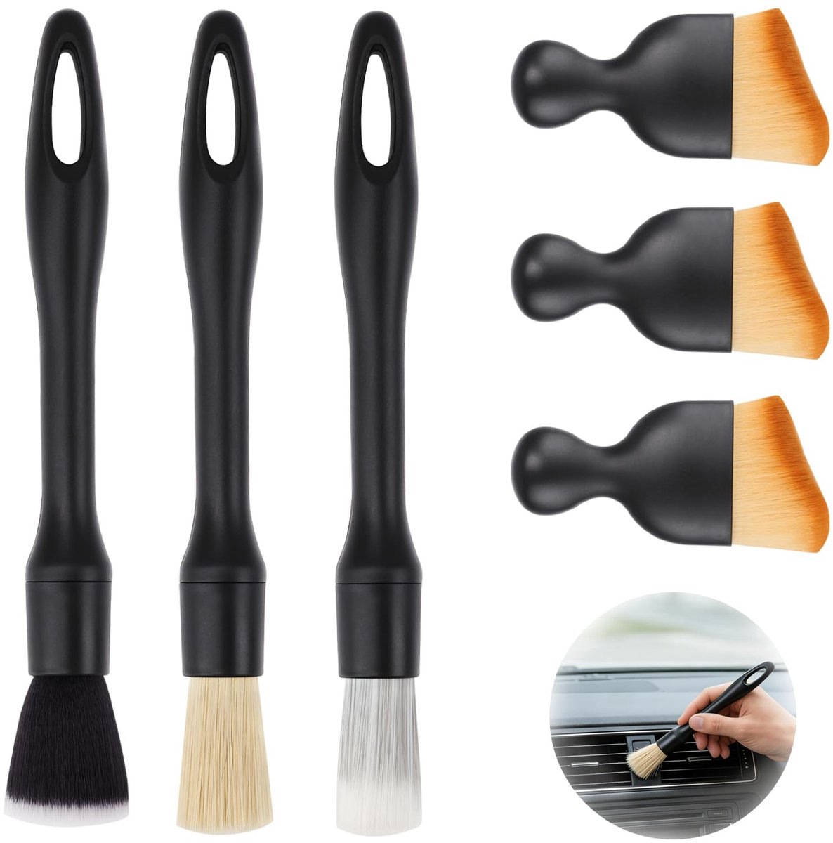 Set van 6 auto schoonmaakborstels