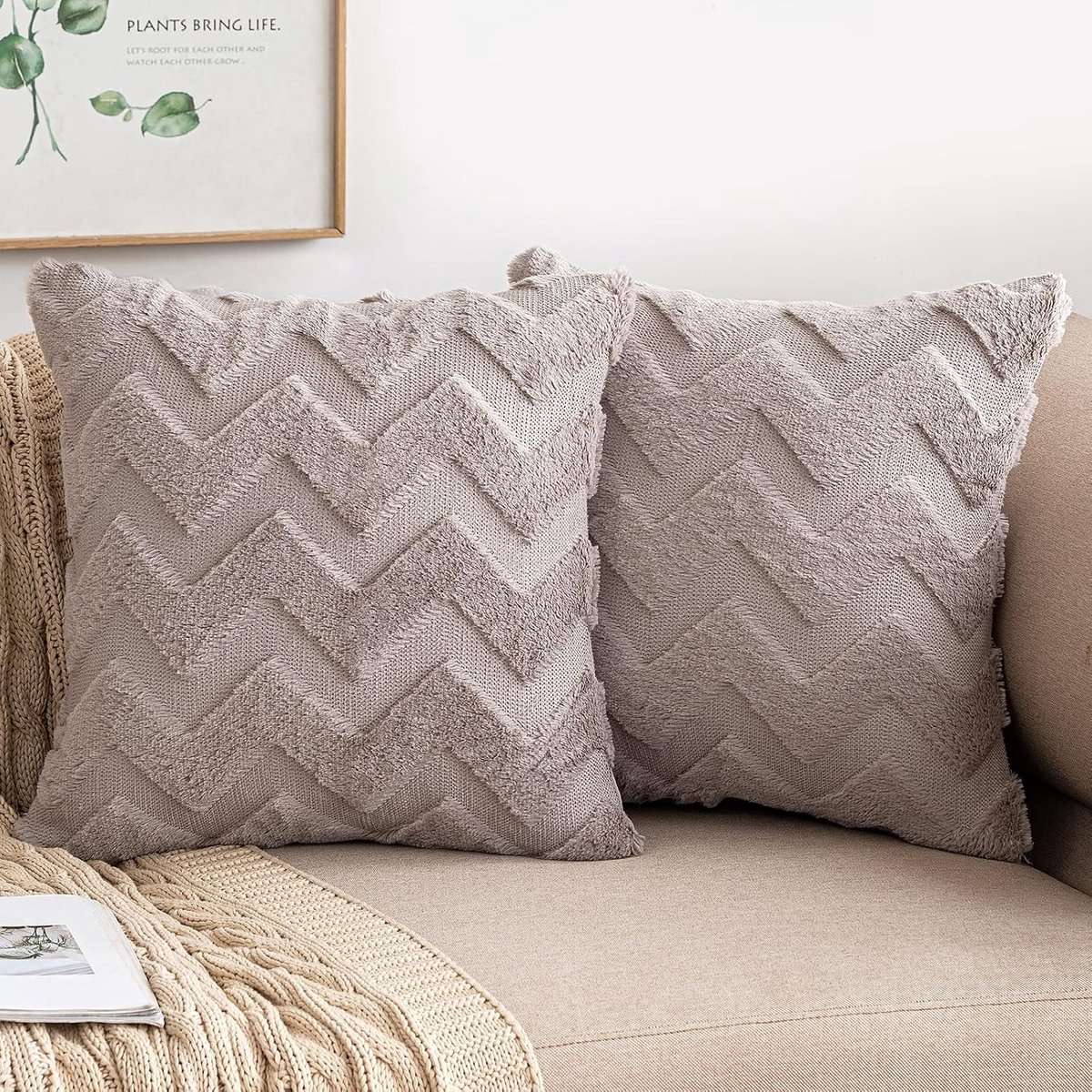 Cushion Cover Wollen Faux Fur Kussenhoes Decoratief en Elegant Zacht Kussen voor Bank en Slaapkamer 40 x 40 cm 16 x 16 Inch Sandkleurige Woondecoratie