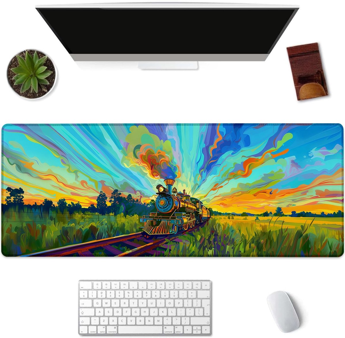 Gaming muismat met kleurrijke locomotief - 80 x 30 cm
