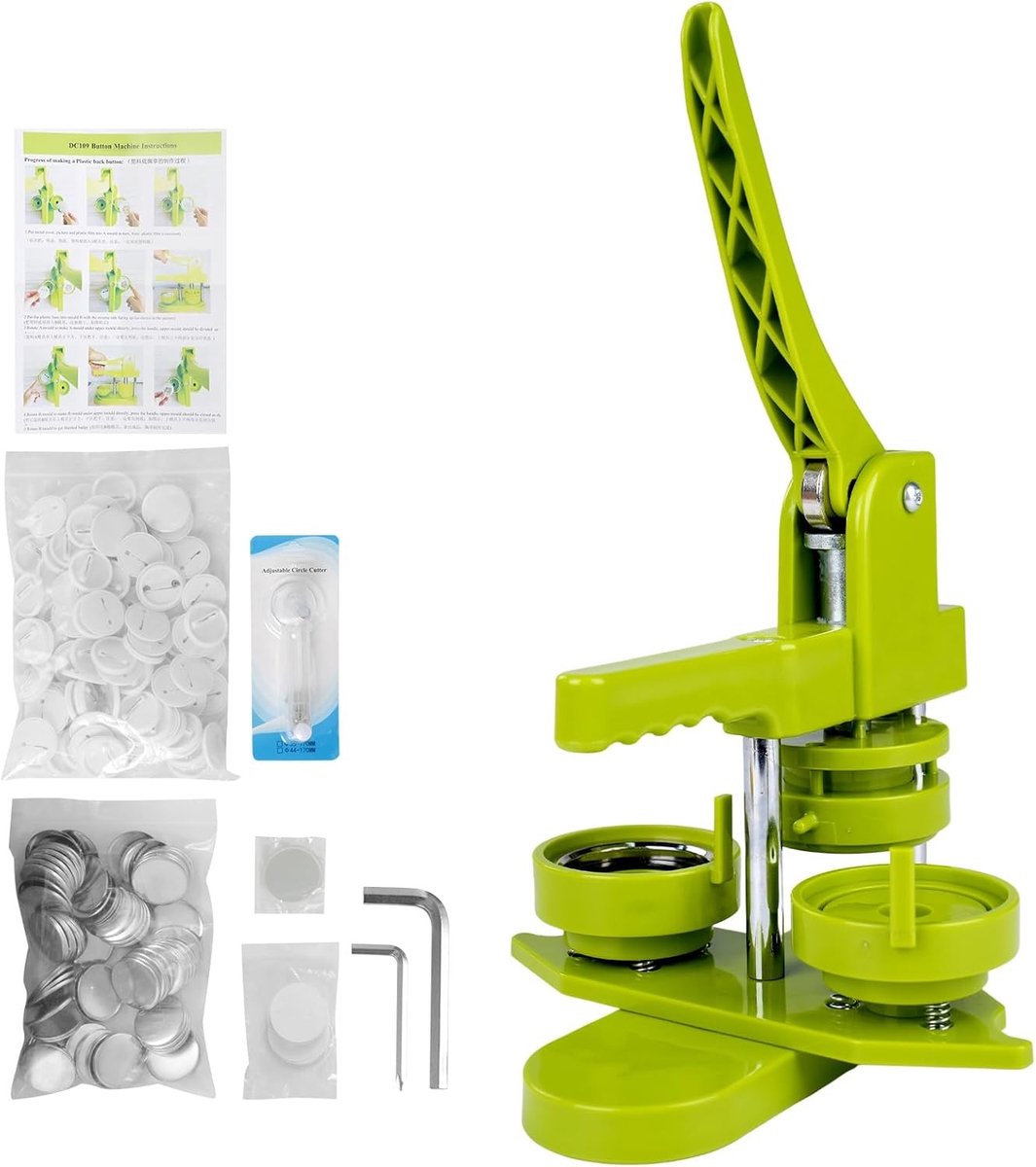 Professionele Button Maker voor het Maken van Badges, Inclusief 100 Button Onderdelen en Cirkel Snijder, Perfect voor Kids DIY Projecten en Creatieve Geschenken (32mm)