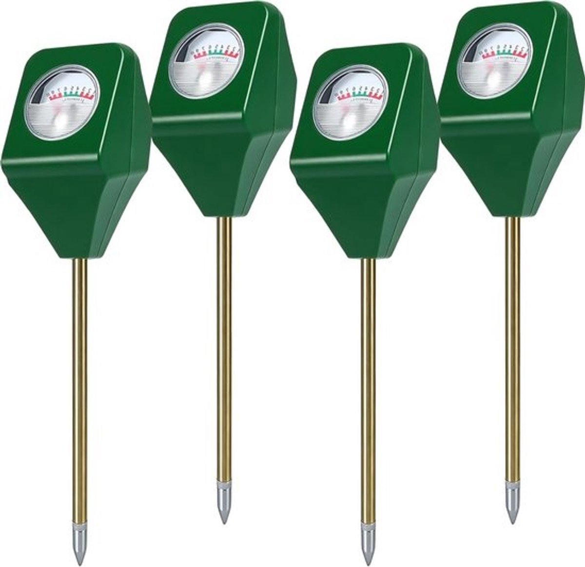 Vochtmeter Planten - Bodemtester 3-in-1 - Planten Verzorgen - Meet Vocht pH Licht - 4 Stuks - Groen